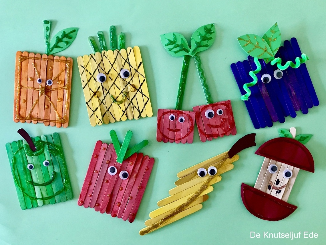 Bij naam Wiegen Knorretje Fruit knutselen met houten ijslollystokjes » Crea met kids